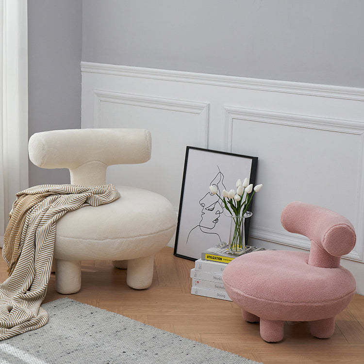 Contemporary Lambswool Wood Curved Kids Chair — White