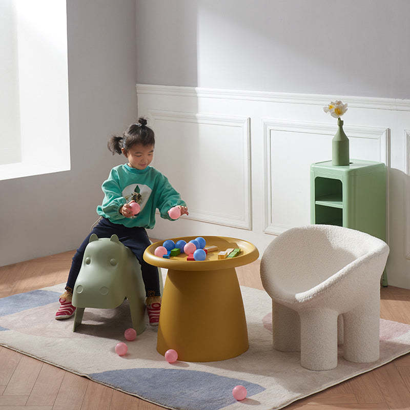 Contemporary Lambswool Wood Curved Kids Chair