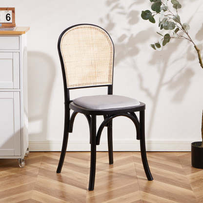 Scandinavian Rattan Wood Oval Dining Chair