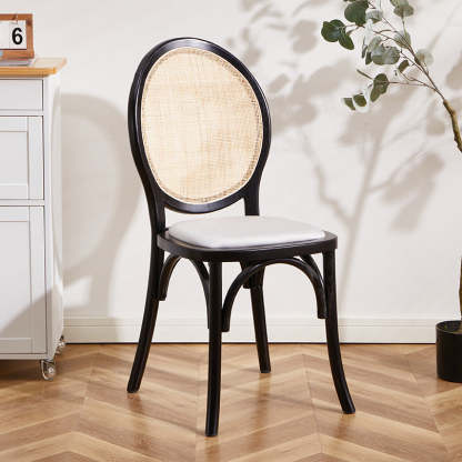 Scandinavian Rattan Wood Oval Dining Chair