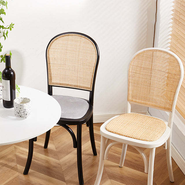 Scandinavian Rattan Wood Oval Dining Chair — A / White