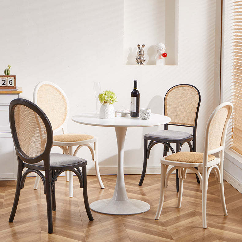Scandinavian Rattan Wood Oval Dining Chair — A / Black