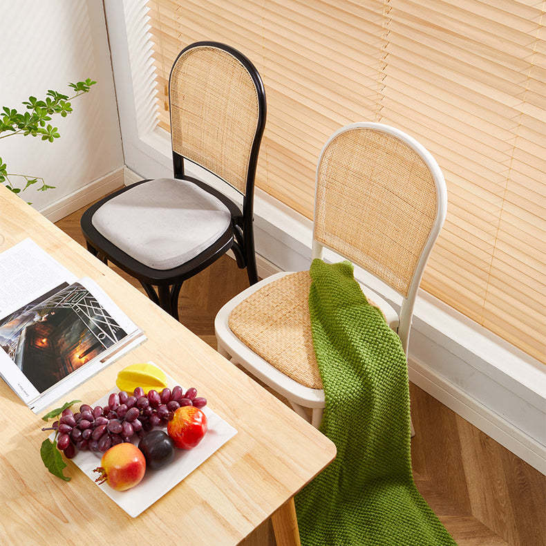 Scandinavian Rattan Wood Oval Dining Chair — B / Black