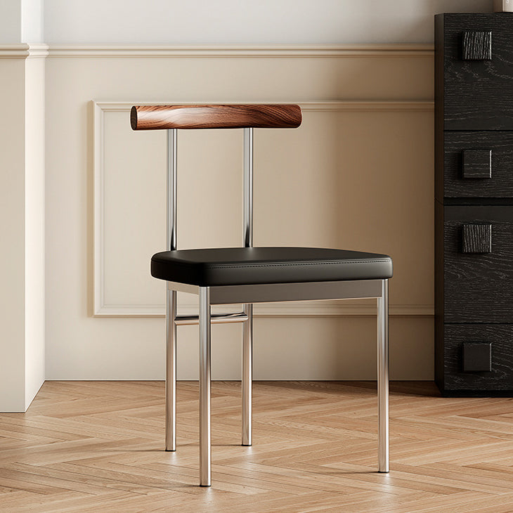 Scandinavian Leather Wood Metal Dining Chair
