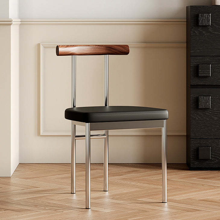 Scandinavian Leather Wood Metal Dining Chair