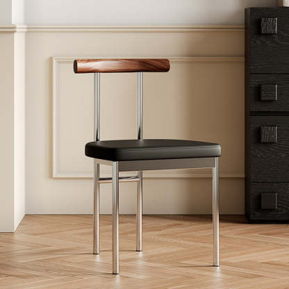 Scandinavian Leather Wood Metal Dining Chair