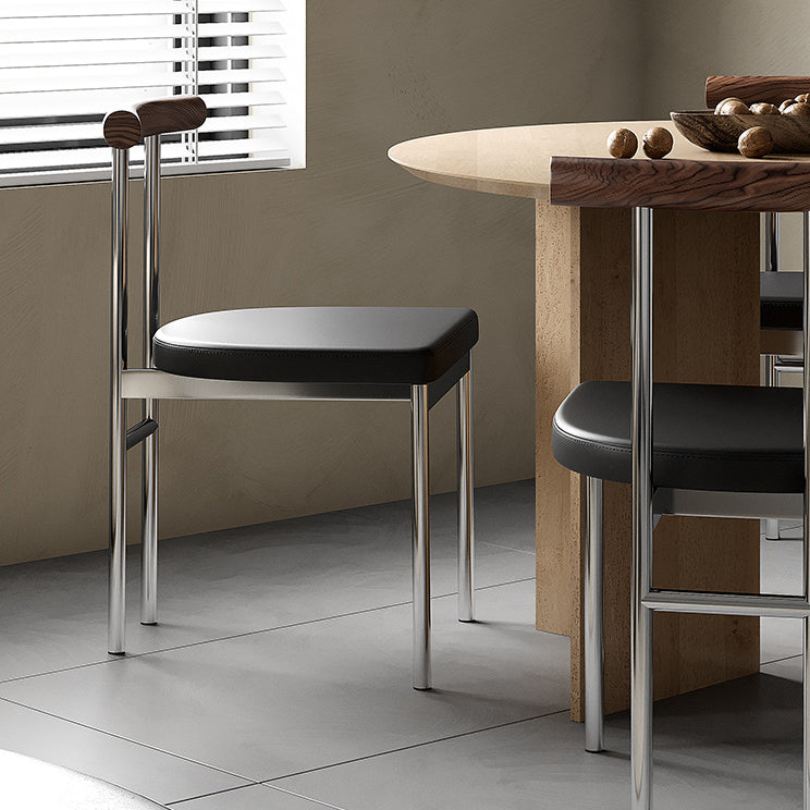 Scandinavian Leather Wood Metal Dining Chair