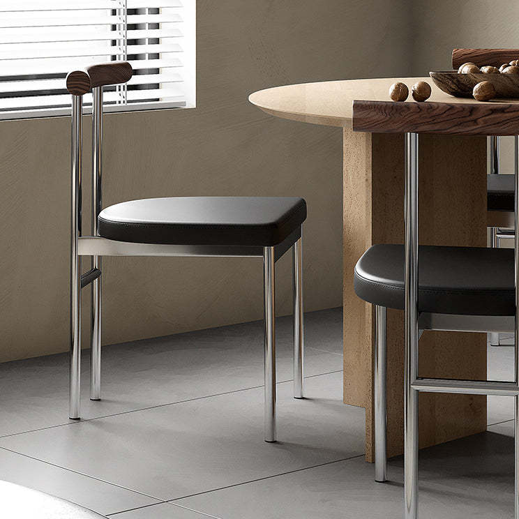 Scandinavian Leather Wood Metal Dining Chair