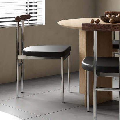 Scandinavian Leather Wood Metal Dining Chair