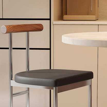 Scandinavian Leather Wood Metal Dining Chair