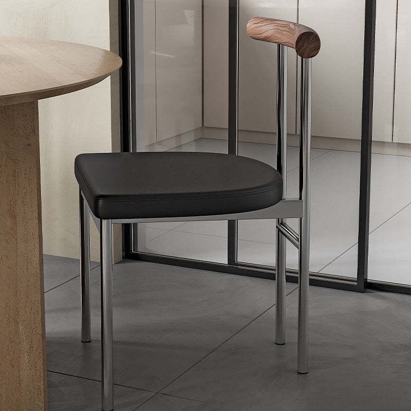 Scandinavian Leather Wood Metal Dining Chair