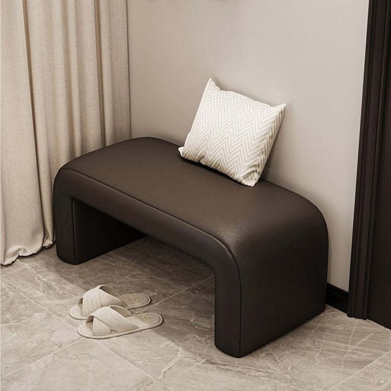 Contemporary PU Leather Wood Footstool Bench — Black