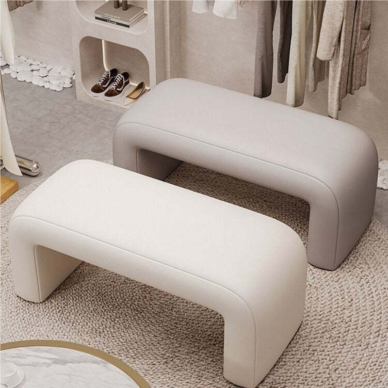 Contemporary PU Leather Wood Footstool Bench — White