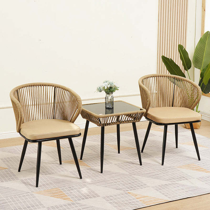 Chinese Rattan Cotton Metal Accent Chair — A / Original Wood Color