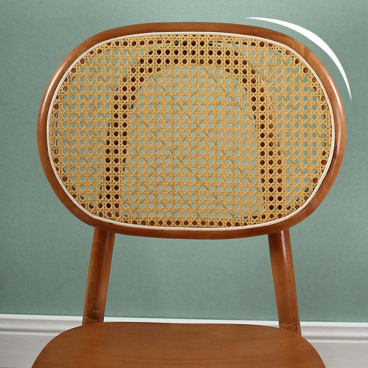 Scandinavian Rubberwood Rattan Dining Chair — B - Cherry Color