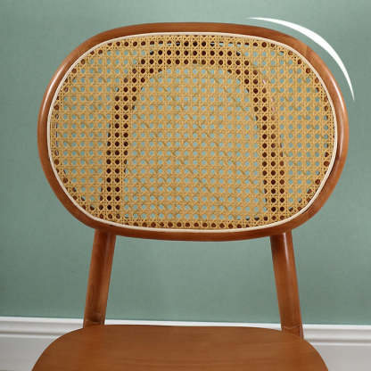 Scandinavian Rubberwood Rattan Dining Chair — B - Cherry Color