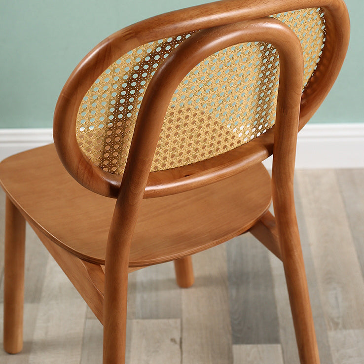 Scandinavian Rubberwood Rattan Dining Chair — B - Original Wood Color