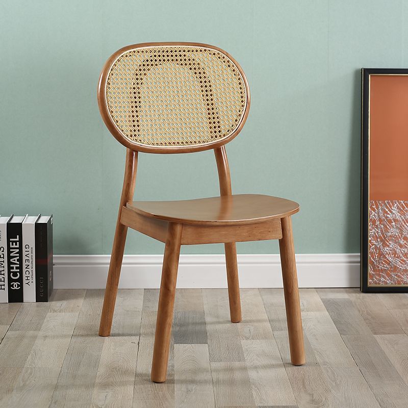 Scandinavian Rubberwood Rattan Dining Chair — A - Cherry Color