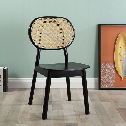 Scandinavian Rubberwood Rattan Dining Chair