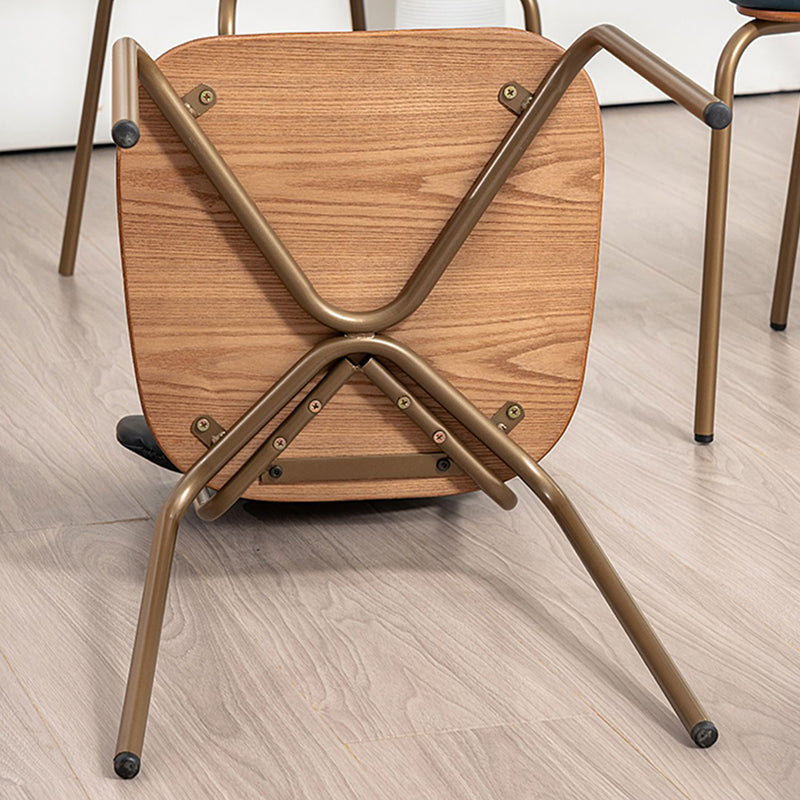 Rustic Arc Leather Wood Iron Dining Chair — Brown Solid Wood - Green