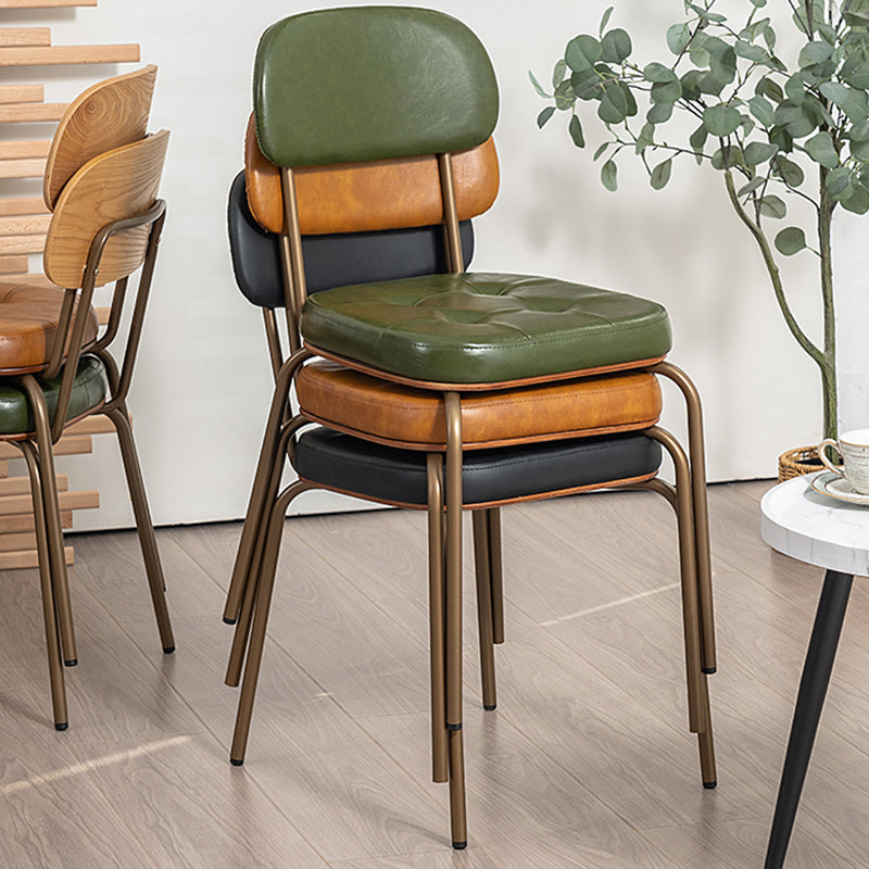 Rustic Arc Leather Wood Iron Dining Chair — Green Leather - Green