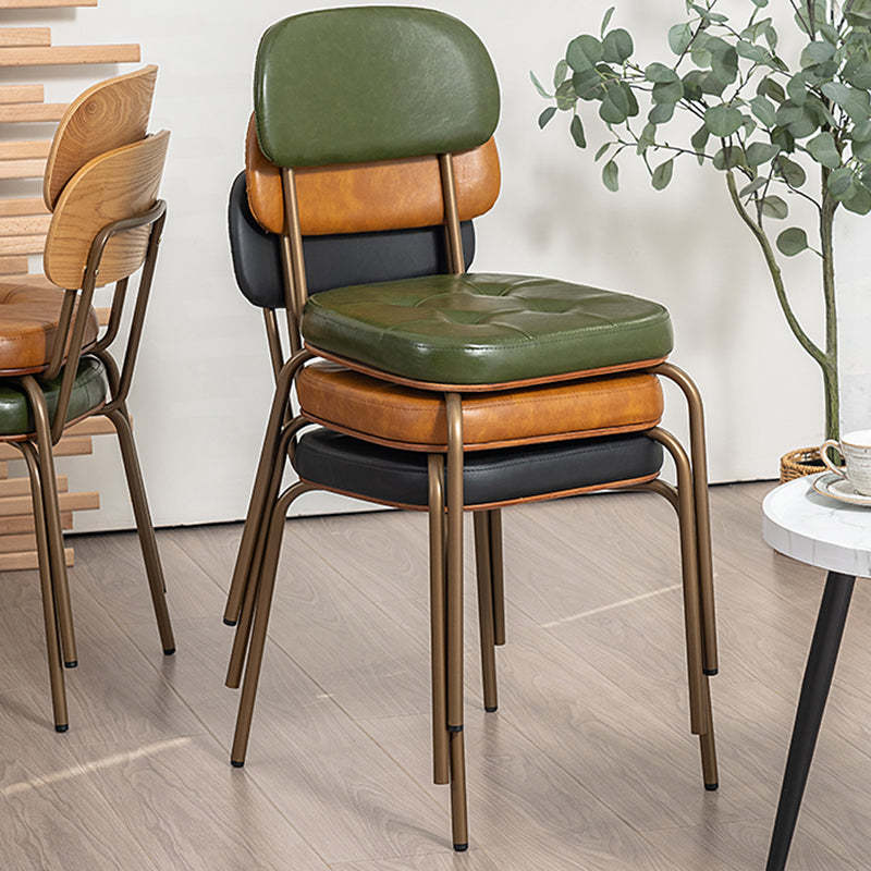 Rustic Arc Leather Wood Iron Dining Chair — Green Leather - Green