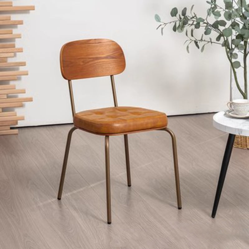 Rustic Arc Leather Wood Iron Dining Chair