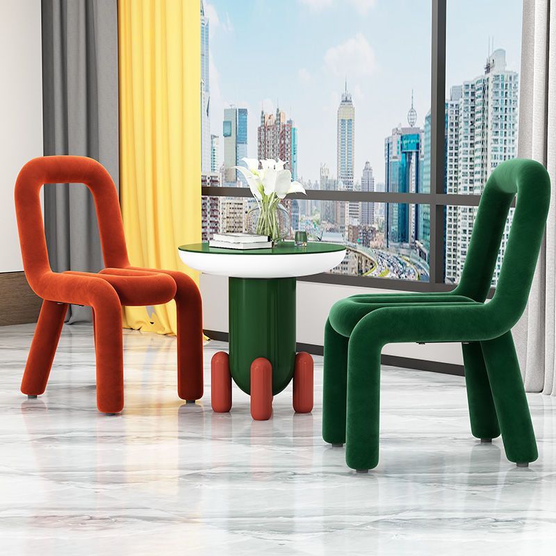 Contemporary Flannelette Carbon Steel Chair — Red