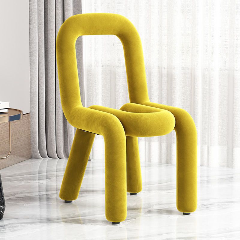 Contemporary Flannelette Carbon Steel Chair — Coffee