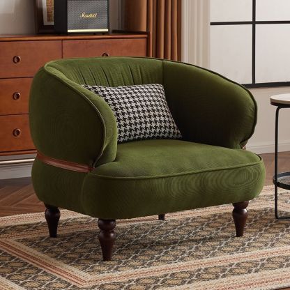 Retro Corduroy Wood Sofa with Armrest — Reddish Brown