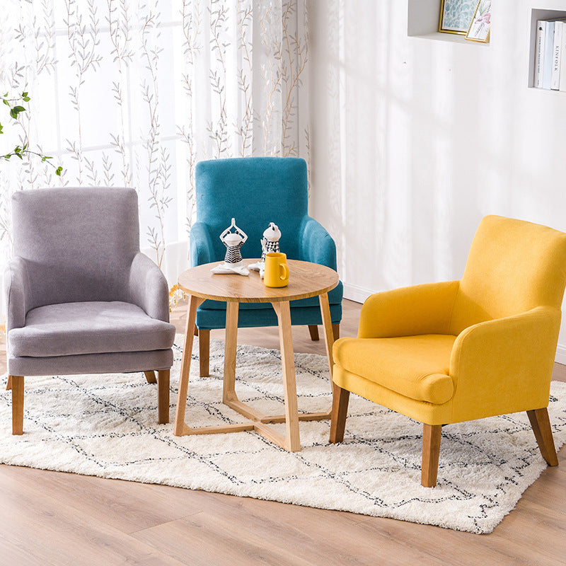 Nordic Fabric Wood Sofa with Armrest — Yellow