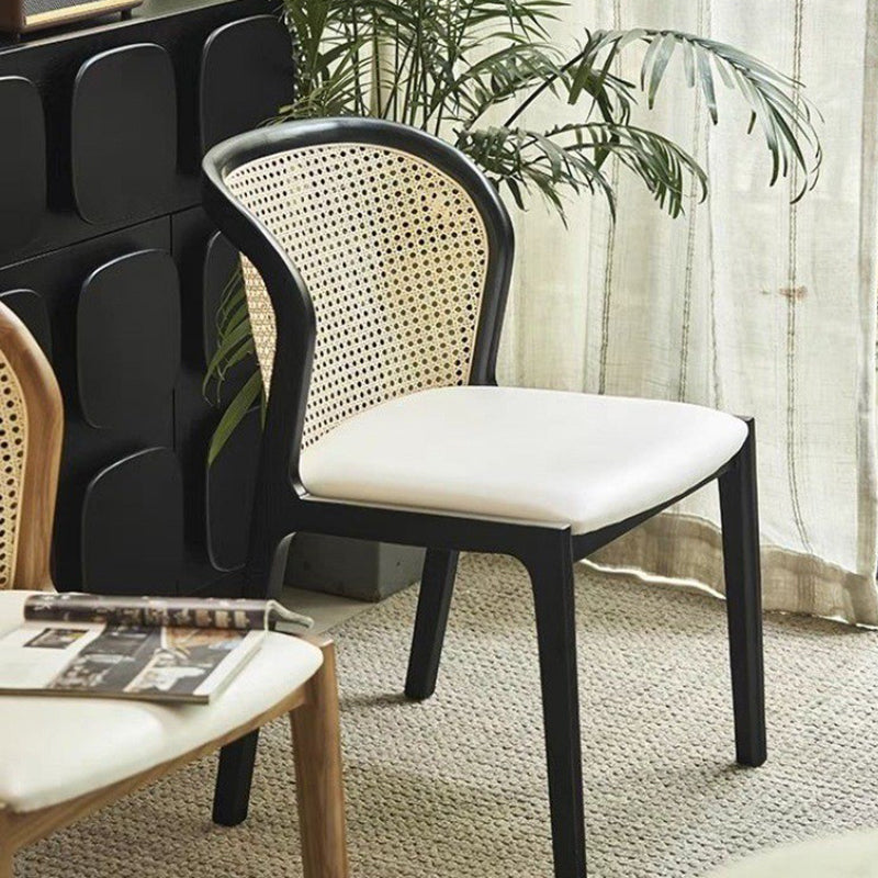Boho Rattan Leather Wood Dining Chair