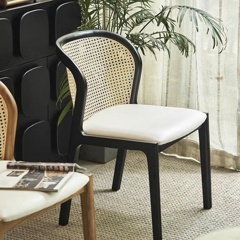 Boho Rattan Leather Wood Dining Chair