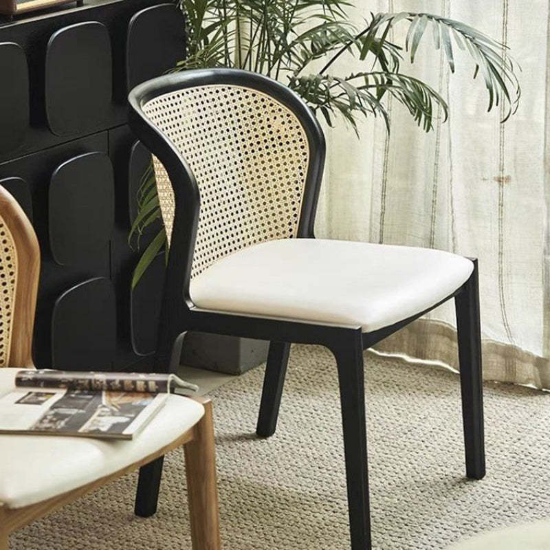 Boho Rattan Leather Wood Dining Chair