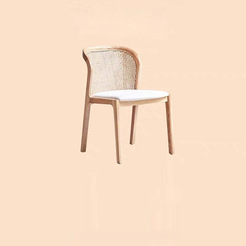 Boho Rattan Leather Wood Dining Chair