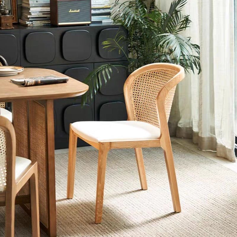 Boho Rattan Leather Wood Dining Chair