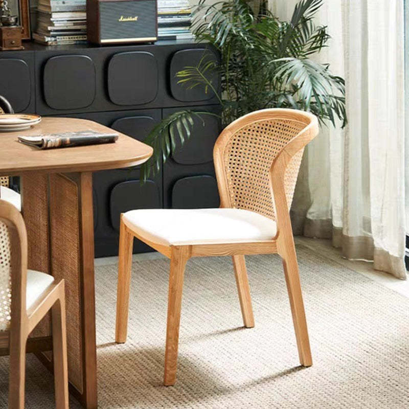 Boho Rattan Leather Wood Dining Chair
