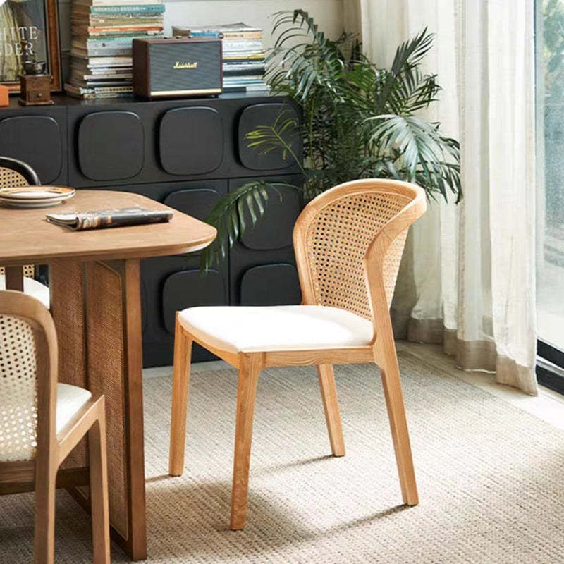 Boho Rattan Leather Wood Dining Chair