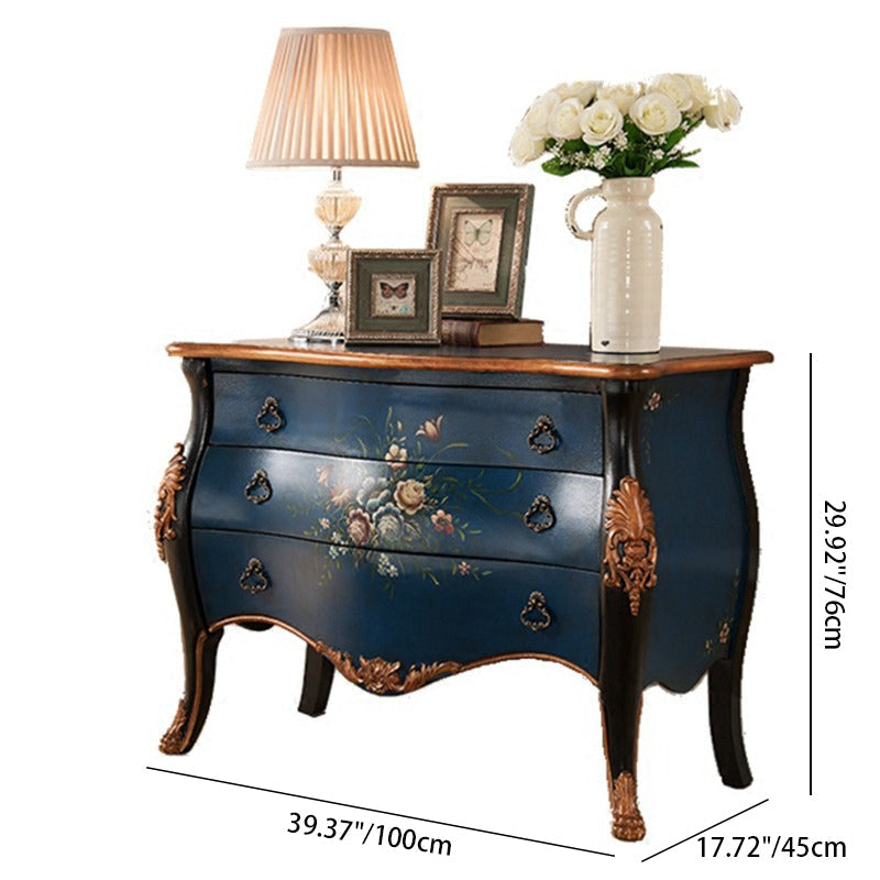 Vintage Patterned 3-Drawer Side Table — D