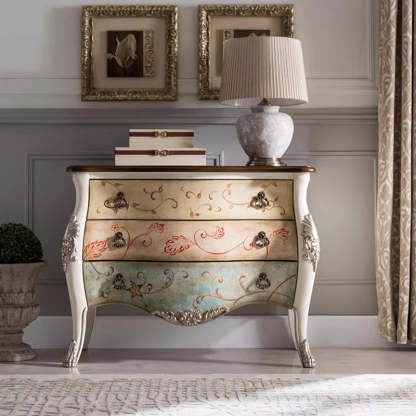 Vintage Patterned 3-Drawer Side Table — A