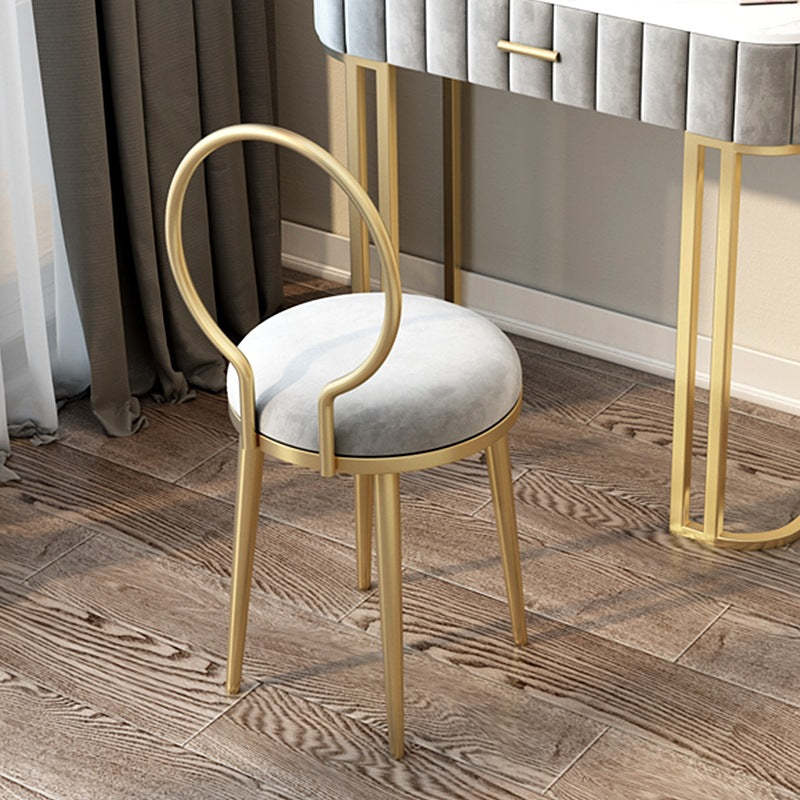 Minimalist Round Velvet Leather Metal Vanity Stool