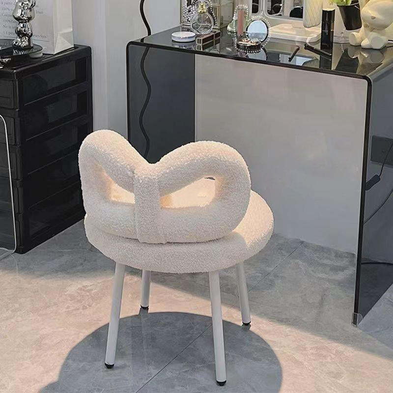 Contemporary Bow Knot Lambswool Vanity Stool — Lemon Yellow