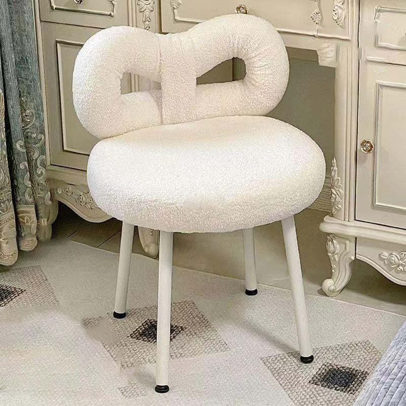 Contemporary Bow Knot Lambswool Vanity Stool — Off White