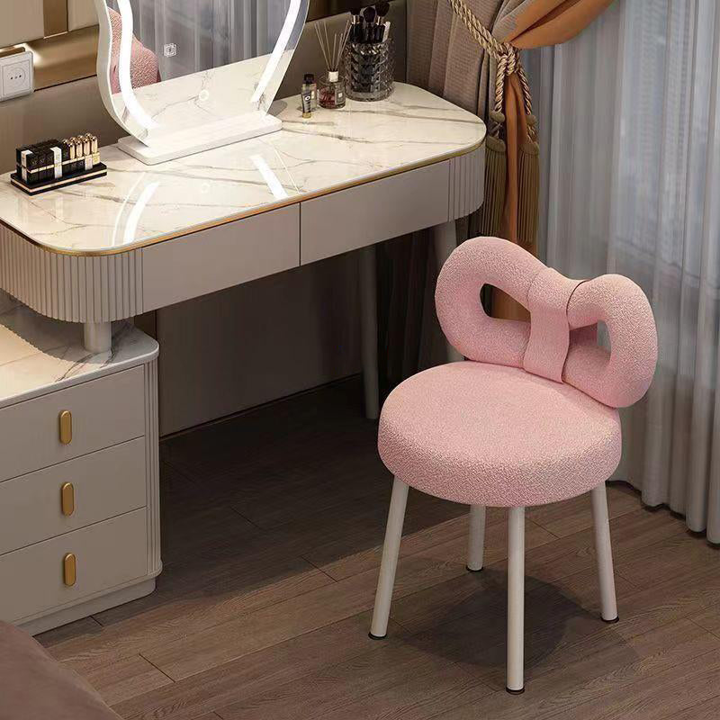 Contemporary Bow Knot Lambswool Vanity Stool — Light Gray