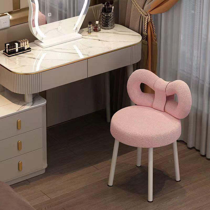Contemporary Bow Knot Lambswool Vanity Stool — Light Gray