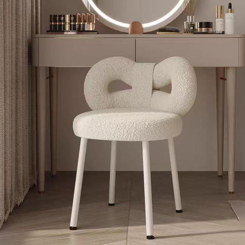 Contemporary Bow Knot Lambswool Vanity Stool — Light Pink