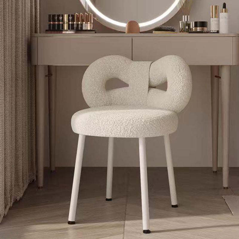 Contemporary Bow Knot Lambswool Vanity Stool — Light Pink