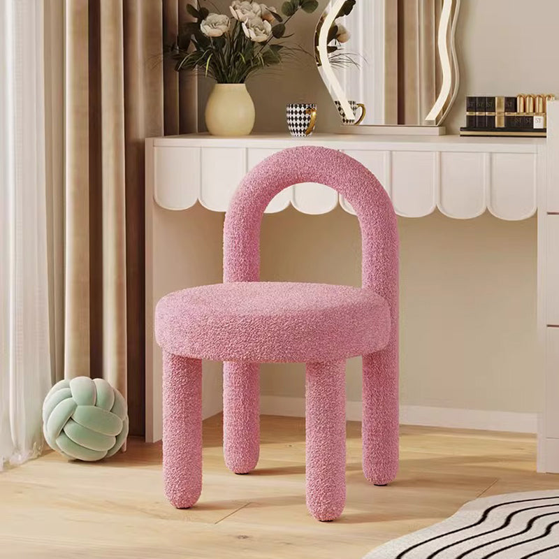 Modern Lambswool Flannelette Steel Vanity Stool — Lambswool & Pink