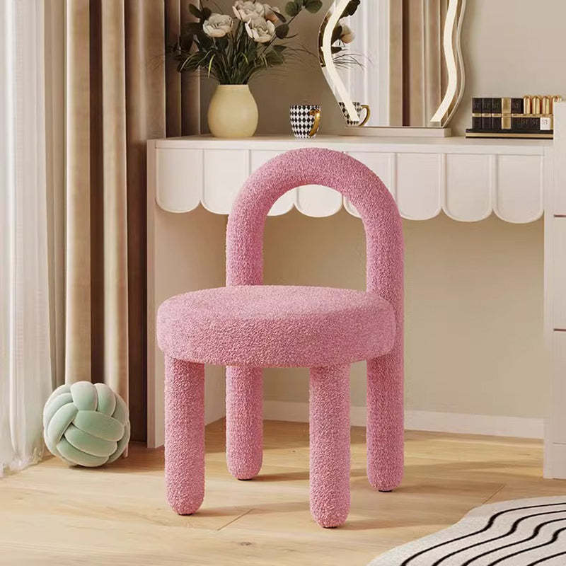 Modern Lambswool Flannelette Steel Vanity Stool — Lambswool & Pink