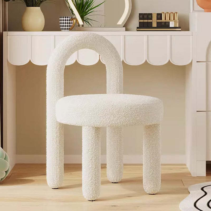 Modern Lambswool Flannelette Steel Vanity Stool — Flannelette & Off White